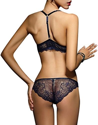 Elady Bras Panties Sets Sexy Lace Lingerie Underwire Push Up Coverage(Blue 34B)