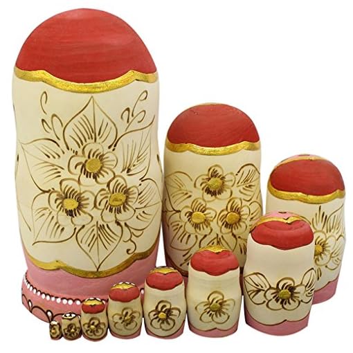 Winterworm Cute Handmade Wooden Traditional Russian Girl in Moscow Kremlin Traditional Russian Nesting Dolls Matryoshka Dolls Set 10 Pieces for Kids Toy Home Decoration - Image 3