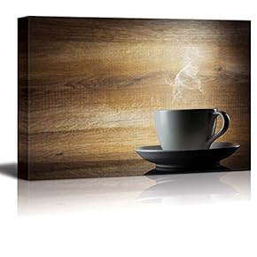 Canvas Prints Wall Art - White Smoke Rising from Coffee Cup with Wooden Background | Modern Wall Decor/Home Decoration Stretched Gallery Canvas Wrap Giclee Print & Ready to Hang - 12" x 18"