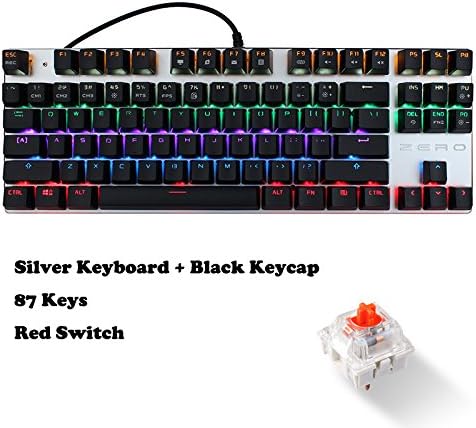 Gaming Keyboard, Wishshopping Mechanical Gaming Keyboard with Red Switch, 10 Mode RGB Rainbow Backlit & 87-keys Full Size Metal Panel Gamer Keyboard for Laptop & Computer, Black Keycap