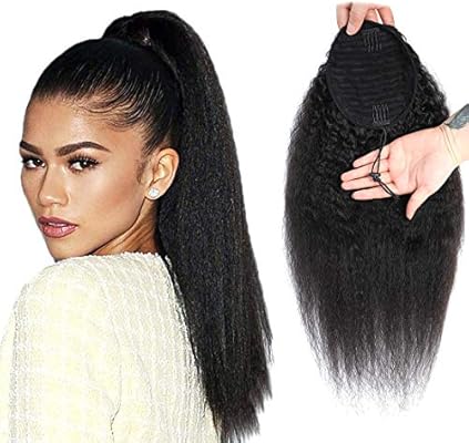Racily Yaki Kinky Straight Ponytail Wrap Drawstring Human Hair