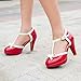 Lucksender Fashion T Strap Bows Womens Platform High Heel Pumps Shoes 8B(M) US Red