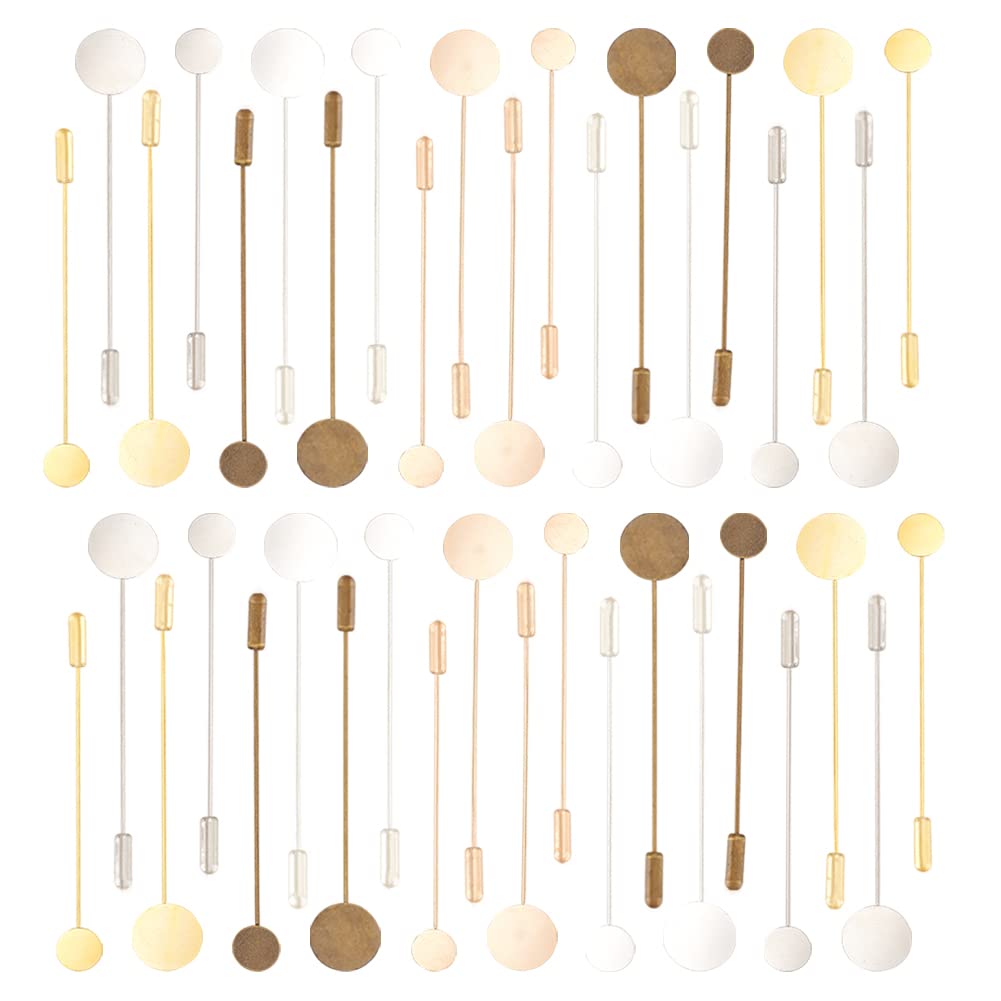 FINGERINSPIRE 40 Pcs 5 Colors Round Tray Brooch Pin Stick Brass Safety Pins Lapel Sticks with 10mm & 15mm Tray Brooch Pin Needle Suit Tie Hat Scarf Badge for DIY Costume Jewelry Making Accessories