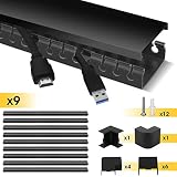 Stageek Cable Raceway Kit, Cable Management System Kit Open Slot Wiring Raceway Duct with Cover, On-Wall Cable Concealer Cord Organizer to Hide Wires Cords for TVs, Computers - 9x15.4inch, Black