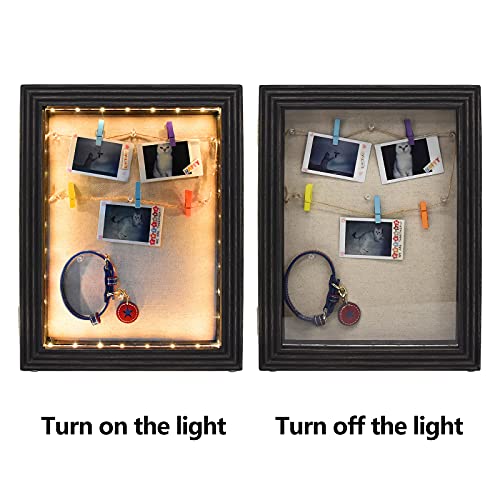 HSicily LED Shadow Box Frame 11x14”Shadow Box Display Case with Lights Wood Memory Box Linen Back Glass Window for Keepsakes Memorabilia Awards Bouquet Military Photos Black