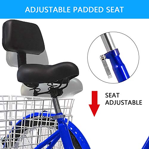 SURPCOS Adult Tricycle Cruise Bike Full Size 3 Wheeled Trike Bicycle with Wire Shopping Basket (Blue, 7-Speed, 26" Wheel) - Thumbnail 2