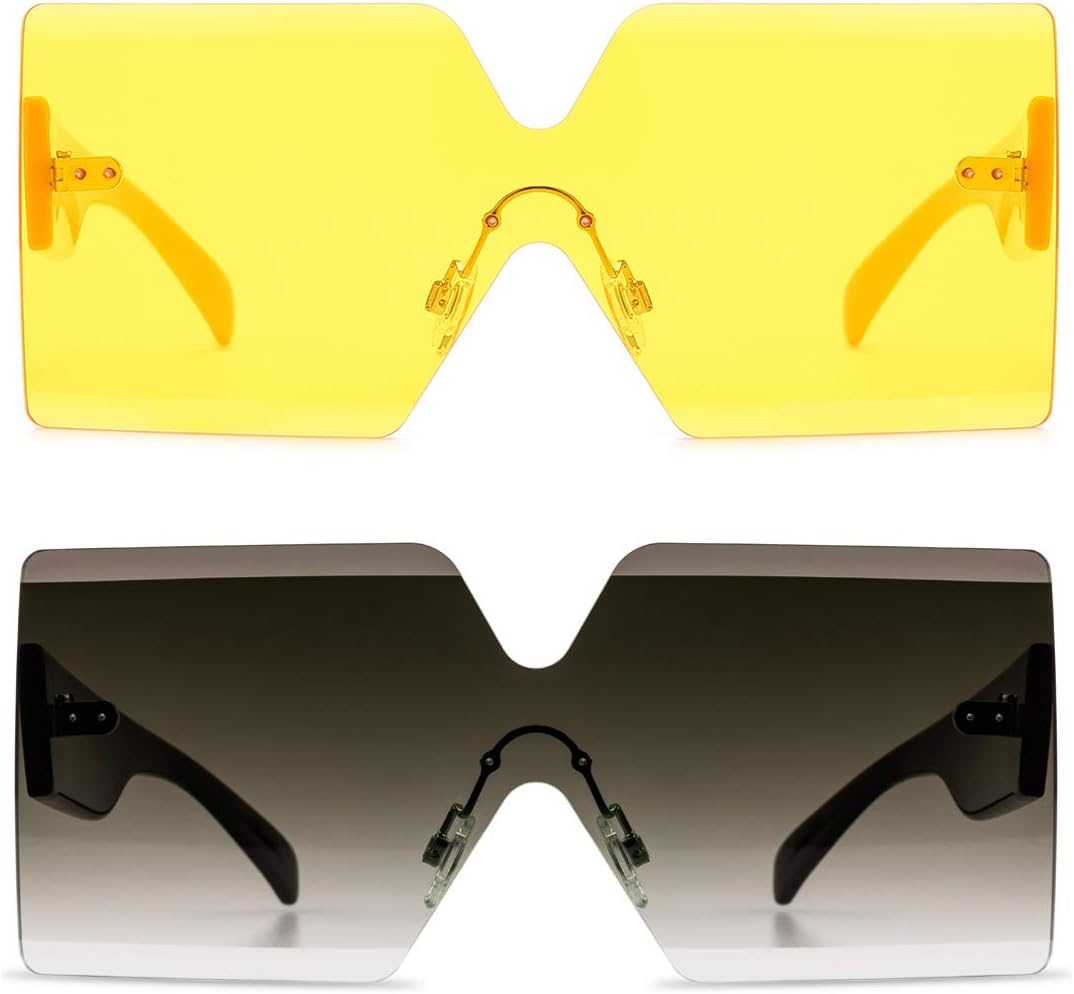Oversized Square Sunglasses for Women Rimless Frame Candy Color Transparent Glasses