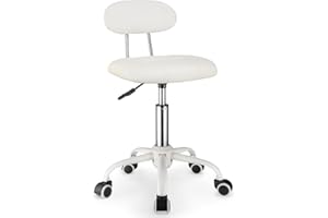 FNZIR Square Rolling Stool with Backrest Height Adjustable Chair Swivel Drafting Chair Stool Chair with Wheels White