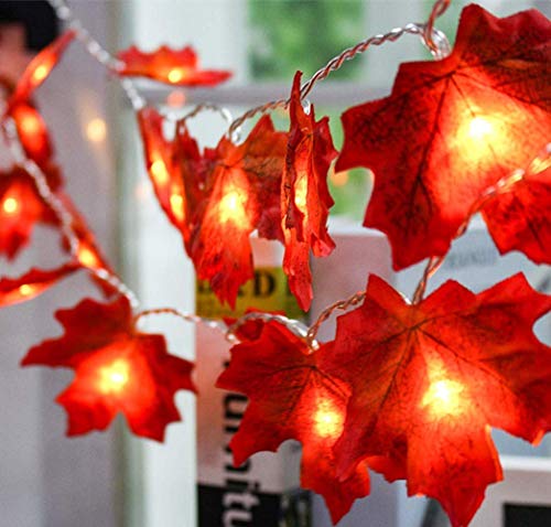 Christmas Thanksgiving Decorations Lighted Fall Maple Leaf Garland Battery Operated Lights with 20 LED (9.85 Feet) for Christmas Thanksgiving Holidays Indoor or Outdoor Decoration (1 PACK Maple Leaf)