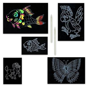 3x 4er SET Kratzbilder mit den Motiven Fisch, Pferd, Schmetterling und Papagei