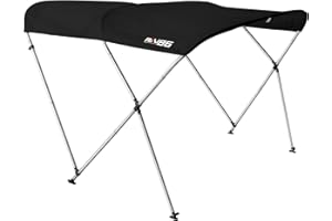 RKV86 Bimini Top for Boat Boat Awning 600D Polyester Oxford Fabric Boat Canopy for Boats from 61 inches to 66 inches in Width(Black, 3 Bow)