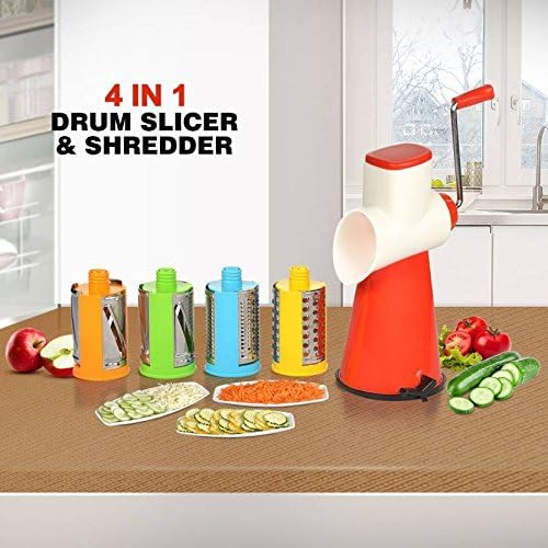 HKC HOUSE 4 In 1 Vegetable Grater Mandoline Slicer, Rotary Drum Fruit Cutter Cheese Shredder Thick