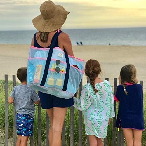 Mesh Beach Bag – Large Family Tote & Pool Bag - Extra Storage - 9 Oversized Pockets for Organization & Zippers, Comfortable Shoulder Strap - Stylish Blue and Pink - Women and Men 7 Mesh Beach Bag – Large Family Tote & Pool Bag - Extra Storage - 9 Oversized Pockets for Organization & Zippers, Comfortable Shoulder Strap - Stylish Blue and Pink - Women and Men