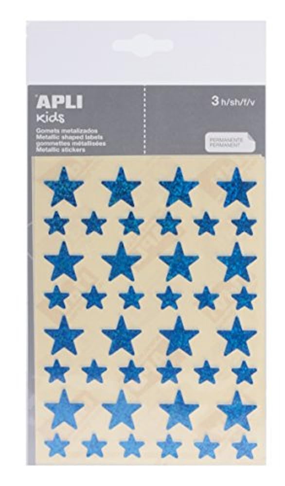 APLI Kids 12057 - Pack of Holographic Stars - Blue - 3 Sheets of Stickers - Stars Self-Adhesive Glossy