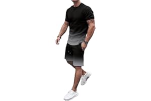 GORGLITTER Men's 2 Piece Outfits Color Block Short Sleeve T Shirt and Shorts Set with Pockets