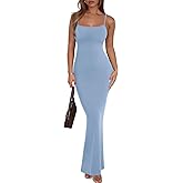 REORIA Women's Basic Sexy Lounge Slip Long Dress Elegant Sleeveless Backless Ribbed Bodycon Maxi Dresses