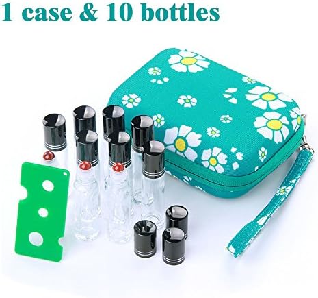 Essential Oil Carrying Case Come with 10 Pack 10ml Clear Glass Roller Bottles & Free Roller Bottle Opener Essential Oil Storage/Organizer Case for Travel and Presentation