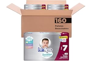 BBtips Sensitive Pañales Talla 7/XXL Grande - 4 Bolsas x 40 Pañales c/u, Total: 160 Pañales