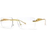 SA106 Mens Rimless Pimp Leopard Jewel Pin Arm Rectangle Eyeglasses