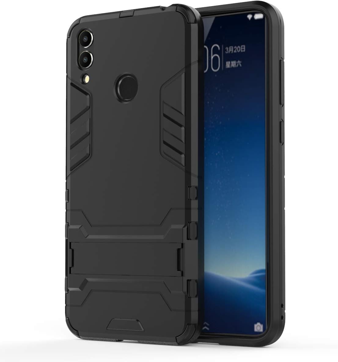 Huawei Honor 8C Case,CJ Sunshine Detachable PC + TPU Shockproof Tough Rugged Dual-Layer Case Cover for Huawei Honor 8C-Black
