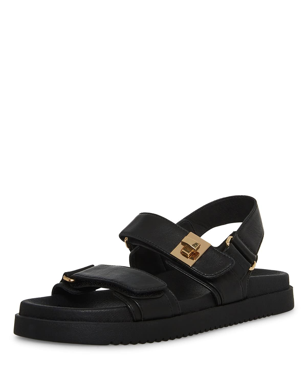 Photo 1 of Steve Madden Women's Mona Sandal, Black Leather, 9.5