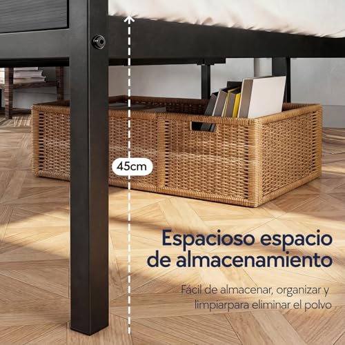 OSLIFE Base Cama Matrimonial Metal,18 Pulgadas/45 cm de Altura,Cabecero con Almacenamiento,Espacio de Almacenamiento Debajo de la Cama, cabecera，Hierro Metálico Camas，con Gran Capacidad de Carga
