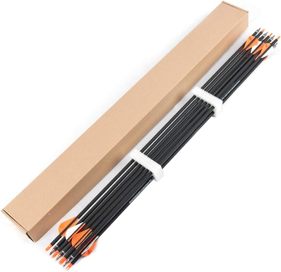 HYF Archery 30Inch Carbon Arrows, Practice Hunting Arrows with Removable Tips for Compound & Recurve Bow, Spine 340/500 (3" 2red 1white-Spine340) (2" 2orange 1white-Spine500) : Sports & Outdoors