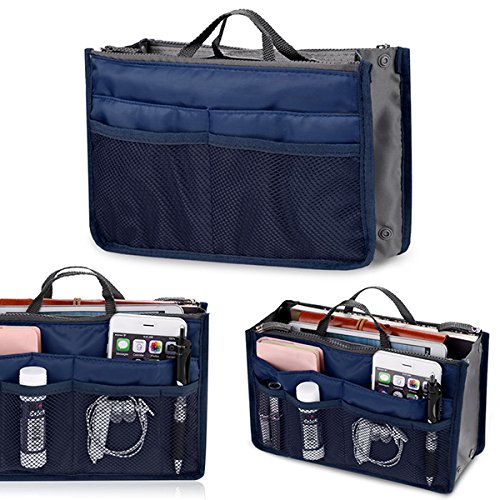 Cindere Women Multifunction Travel Handbag Cosmetic Makeup Insert Pouch Toiletry Organizer Storage Purse (Dark Blue) - Thumbnail 3