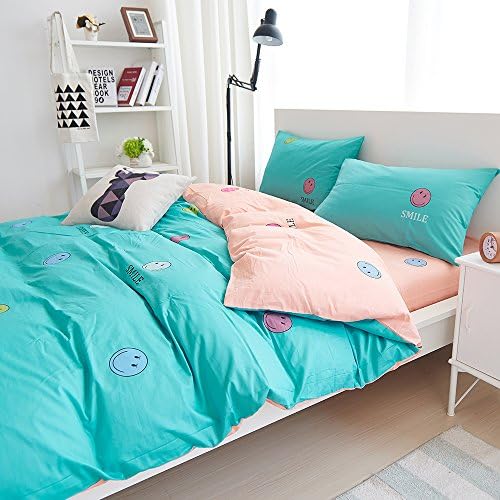 BHoming(TM) 3 Piece Duvet Cover Set Twin Cotton Kids Boys Girl Corner Ties, Reversible
