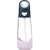 b.box 20oz Tritan Kids Water Bottle –Toddler Drink Bottle with Straw for School, Daycare, Travel w/Easy-Grip Triangular Design, Leak Proof Lid & Handle, BPA Free, Dishwasher Safe (Indigo Rose)