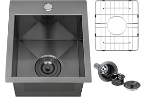13 Black Bar Sink Drop In Workstation Kitchen Sink, FRANIC 13" x 15" x 9" Stainless Steel Matte Nano Black Topmount Single Bowl Small Kitchen Outdoor Sink