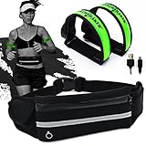 Earthshaker Running Belt with USB Rechargeable LED Safety Lights 2 Packs Armband - Reflective Waist Band - iPhone X 6 7 8 Phone Holder Fanny Pouch - Night Runners Gear/Accessories for Men and Women