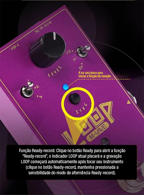 M-VAVE Pedal de Loop Profissional LOOP II para Guitarra e Baixo - 11 Minutos de Gravação, 3 Bancos de Memória, Função Pré-Gravação, Controle USB/WAV, Velocidade Ajustável Compatível Violão