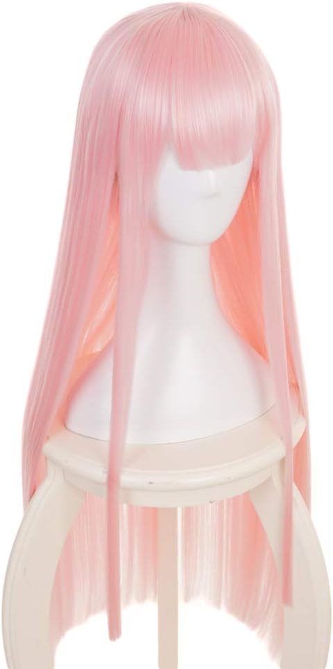 MUZI WIG Anime Cosplay Wig for Darling in The Franxx Zero Two Wig with Free Wig Cap, Pink, 2 Piece Set - Image 4