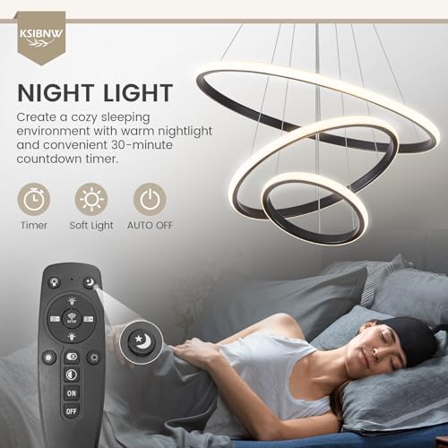 KSIBNW Chandelier LED Chandelier, Modern Chandelier Living Room Dimmable 2700K-6500K Pendant Lamp with Remote Control & APP Control 3 Rings White Hanging Lights Adjustable