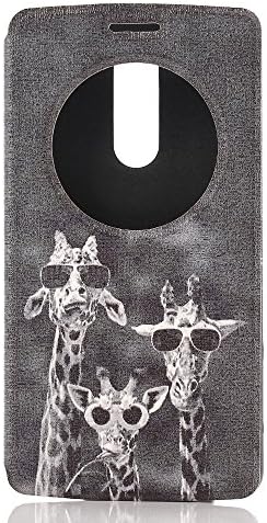 LG G3 Mini Leather Case, GOODTONY Printed Slim Simple Classic Design Quick Circle Windows View to Show Time Flip Folio Stand Protective Shell Skin for LG G3 Mini (Giraffe Sunglasses)