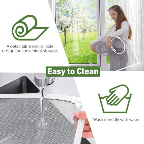 HOFUDON Fly Screen Window Magnet, 120 x 130 cm, DIY Insect Protection, No Drilling, Magnetic Window, Shortenable, Fibreglass Mesh