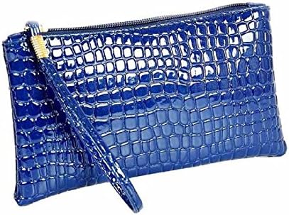 DETALLAN Fashion Women Crocodile Leather Clutch Handbag Minimalist Coin Purse (Blue)