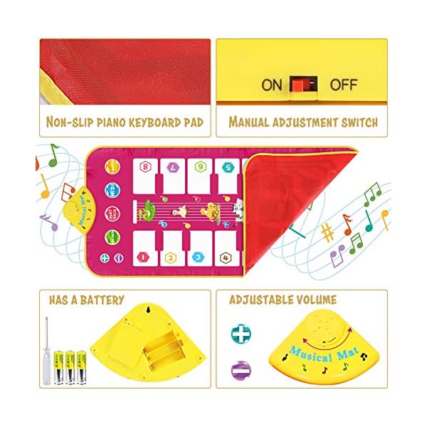 Magicfun Piano Mat, Music Dance Mat Toy for Toddlers, Double side Keyboard Play mat with 7 Animal Sounds, Educational Musical Carpet Gifts for Toddlers Boys Girls over 3 years old, 110 x 52 cm.