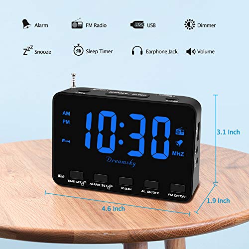 DreamSky Alarm Clock Radio for Bedroom Small Digital Clock with USB
