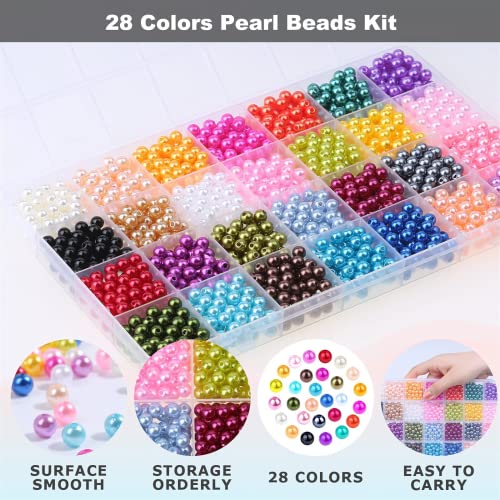 1960PCS Multicolor Pearl Beads, 6mm Round Acrylonitrile Butadiene Styrene Craft Beads for Jewelry Making