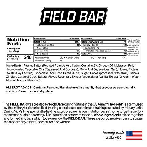 Bare Performance Nutrition, Field Bar, High Protein Bar, Nutrition Bar, Made with Whole Ingredients, Naturally Sweetened, Peanut Butter, Contains Chocolate Cereal (12 Bars, Chocolate Cereal Crunch) - Thumbnail 2