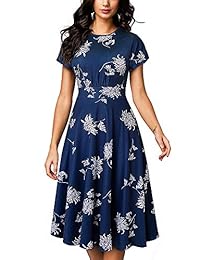 Vestido para mujer de manga corta con diseño floral, cuello redondo
