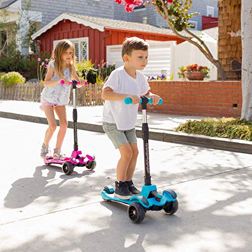 6KU Kids Kick Scooter with Adjustable Height, Lean to Steer, Flashing Wheels for Children 3-8 Years Old Blue (Renewed)