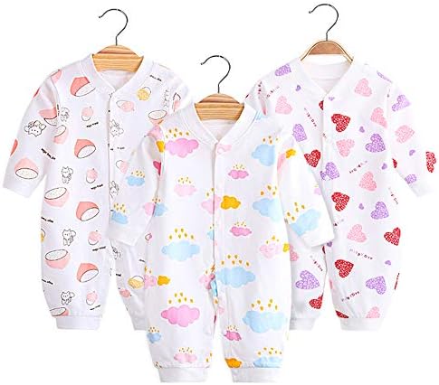 新生児 カバーオール 3枚セット 綿100 長袖 ベビー服 女の子 冬服 ロンパース 前開き