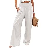 Leyoutx Womens Cotton Linen Pants Wide Leg High Waist Long Palazzo Trousers with Pocket