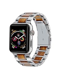 Correa para Apple Watch, 1.654 in 1.732 in, auténtica madera de sándalo morada natural con cierre de metal de acero inoxidable de repuesto para Apple Watch iwatch Series4 3 2 1