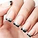 Yean 24Pcs/Set Bridal False Nails Set Full Cover Short Square French Nude Pink and Black Fake Nail Tips with Design Press on Nails with Glue and Adhesive Tab for Women and Girls