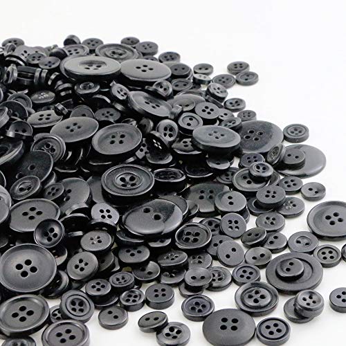 Oopsu 1000 PieceAssorted Sizes Black Round Resin Buttons 4 Holes Buttons for Sewing Crafts,DIY Handmade Ornament
