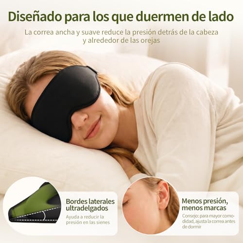 WakeSpring 3D Antifaz para Dormir, Copas Profundas Sin Presión en los Ojos, Correa Ajustable, Tela Suave y Transpirable, con Bolsa de Viaje y Tapones para Oídos, Set de Viaje
